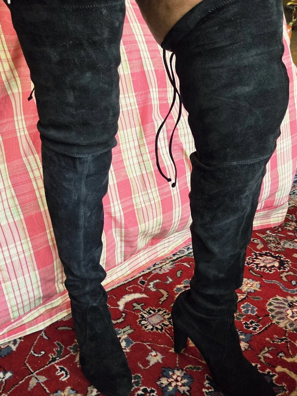 Stuart Weitzman Black Over-the-Knee Suede Stretch Boots